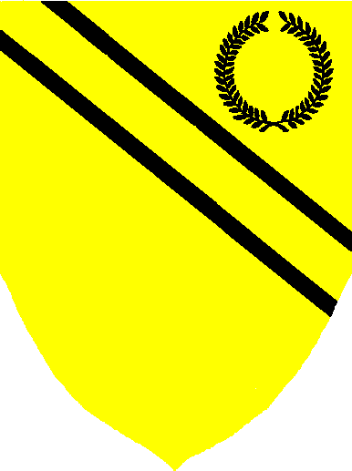 Current Arms: Or, two bendlets and in chief a laurel wreath sable.