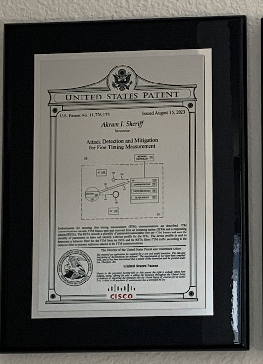 U.S. Patent No. 11,726,173 plaque, Attack Detection and Mitigation for Fine Timing Measurement