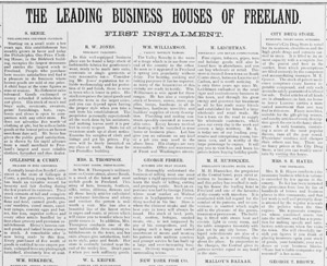 Freeland Tribune 1897 list of leading Freeland businesses