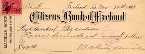 Citizens Bank check, 1898