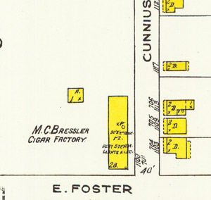 Bressler cigar factory on 1923 Sanborn map