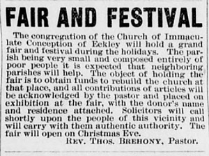 Eckley Christmas Eve festival announcement, 1889