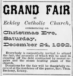  Eckley Christmas Eve festival announcement, 1892