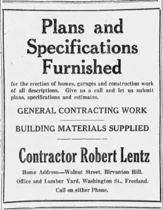 Lentz Contracting ad, 1924