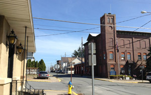 Centre Street
                at Walnut Street, looking north