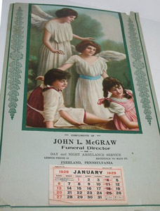 McGraw undertaker, ambulance ad calendar, 1929