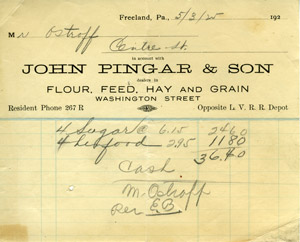 Pingar receipt, 1925