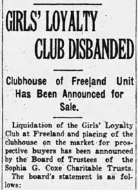 Girls Loyalty Club closed, 1935