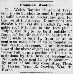 Proposals sought to build Welsh Baptist church, 1892