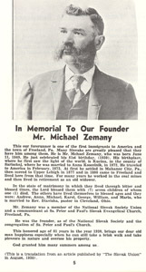 Tribute to Michael Zemany, from centennial booklet
