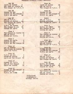 Freeland Softball League schedule