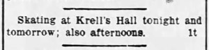 Roller rink at Krell's Hall, 1907