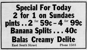 Balas Creamy Delite, 1956 ad