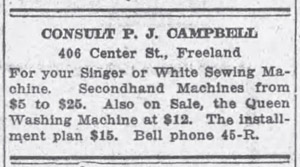 Campbell's sewing machines ad, 1919
