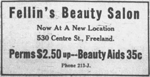 Fellin's Beauty Salon, 1943 ad