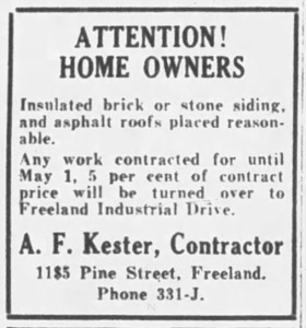 Kester contracting ad, 1949