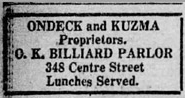 O.K. Billiard Parlor, 1927 ad