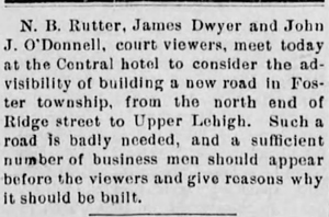 1898 proposal for an alternate Freeland-Upper Lehigh road