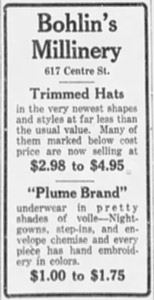 Bohlin Millinery, 1924 ad