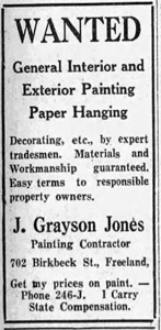 J. Grayson Jones, painting contractor, 1932 ad