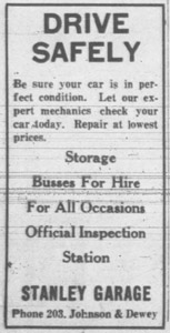 Stanley Garage, 1939 ad