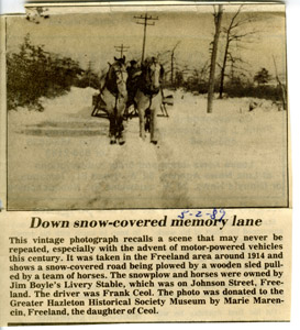 Frank Ceol plowing snow 1914