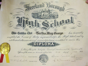 Bertha George FHS diploma, 1921