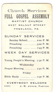 Church services schedule card