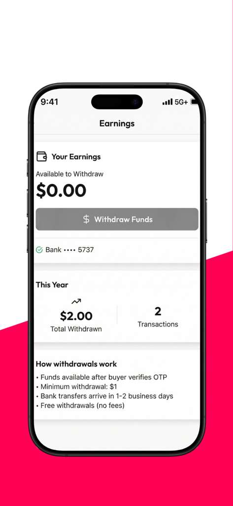 snag app earnings and withdrawals screen
