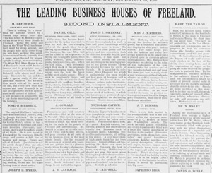 Freeland Tribune 1897 list of leading Freeland businesses