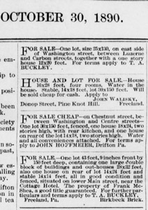 Property ads, Freeland Tribune, 1890