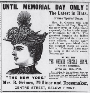 Bertha Grimes, millinery, 1892