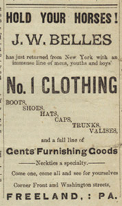 Ad for Belles Clothing Store