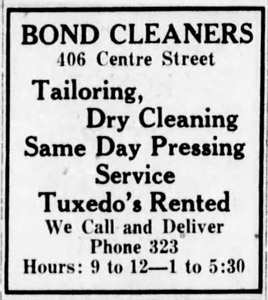 Bond Cleaners ad, 1952