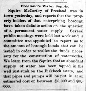 Freeland's water supply, 1881
