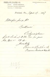 Freeland Water Co. bill, 1897