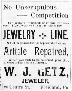 W. J. Getz, jeweler, 1890 ad