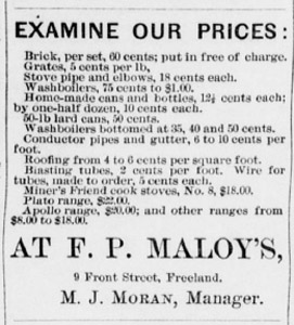 Maloy's building supplies, 1890 ad