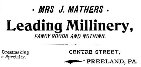 Mrs. J. Mathers, millinery, 1895 ad