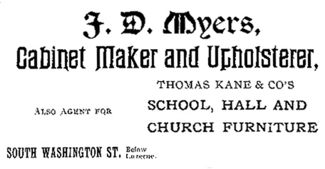 J. D. Myers, cabinets and upholstery ad, 1895