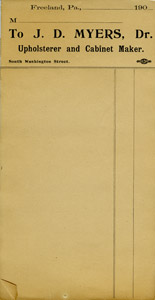J. D. Myers, cabinet maker and upholsterer, blank bill, 190_