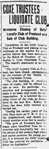 Girls Loyalty Club closed, 1935