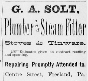 G. A. Solt, plumber and steamfitter, 1890 ad