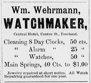 William Wehrmann ad, 1891