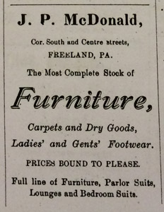 J. P. McDonald's furniture, 1894 ad