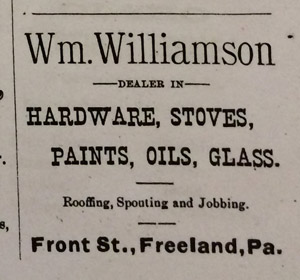 1894 ad for William Williamson's hardware store