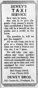 Dewey Taxi Service, 1922 ad