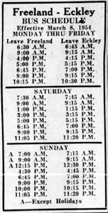Freeland-Eckley bus schedule, 1954