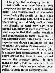Paychecks given directly to company store, 1898