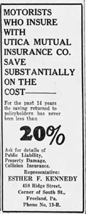 Esther F. Kennedy, Utica insurance ad, 1930